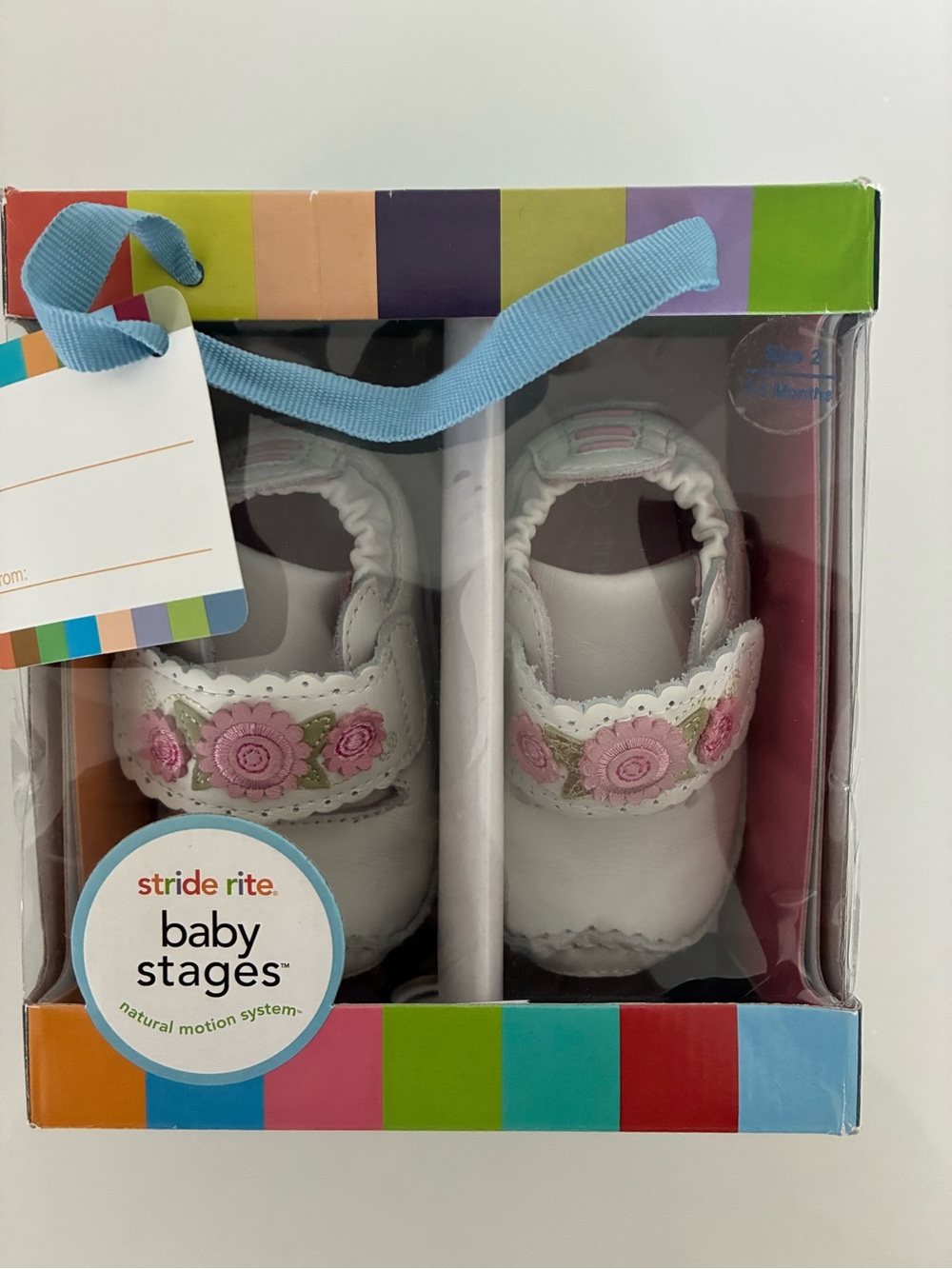 Stride Rite Baby Stages Lil Chuckle White Leather Flower  Shoes Size 2M